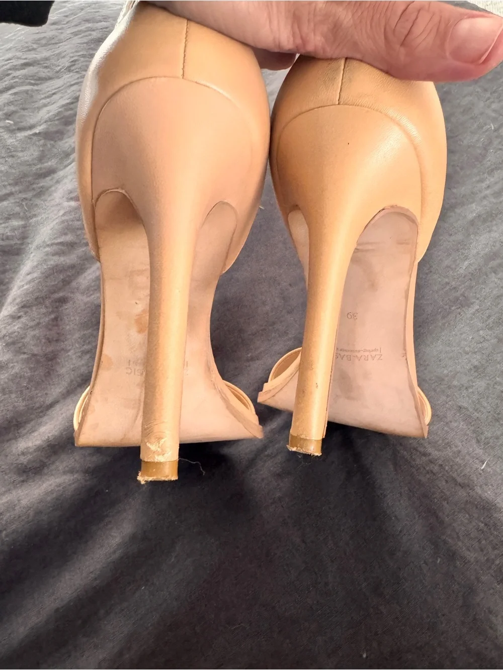 Zara nude pointed leather strappy heels
